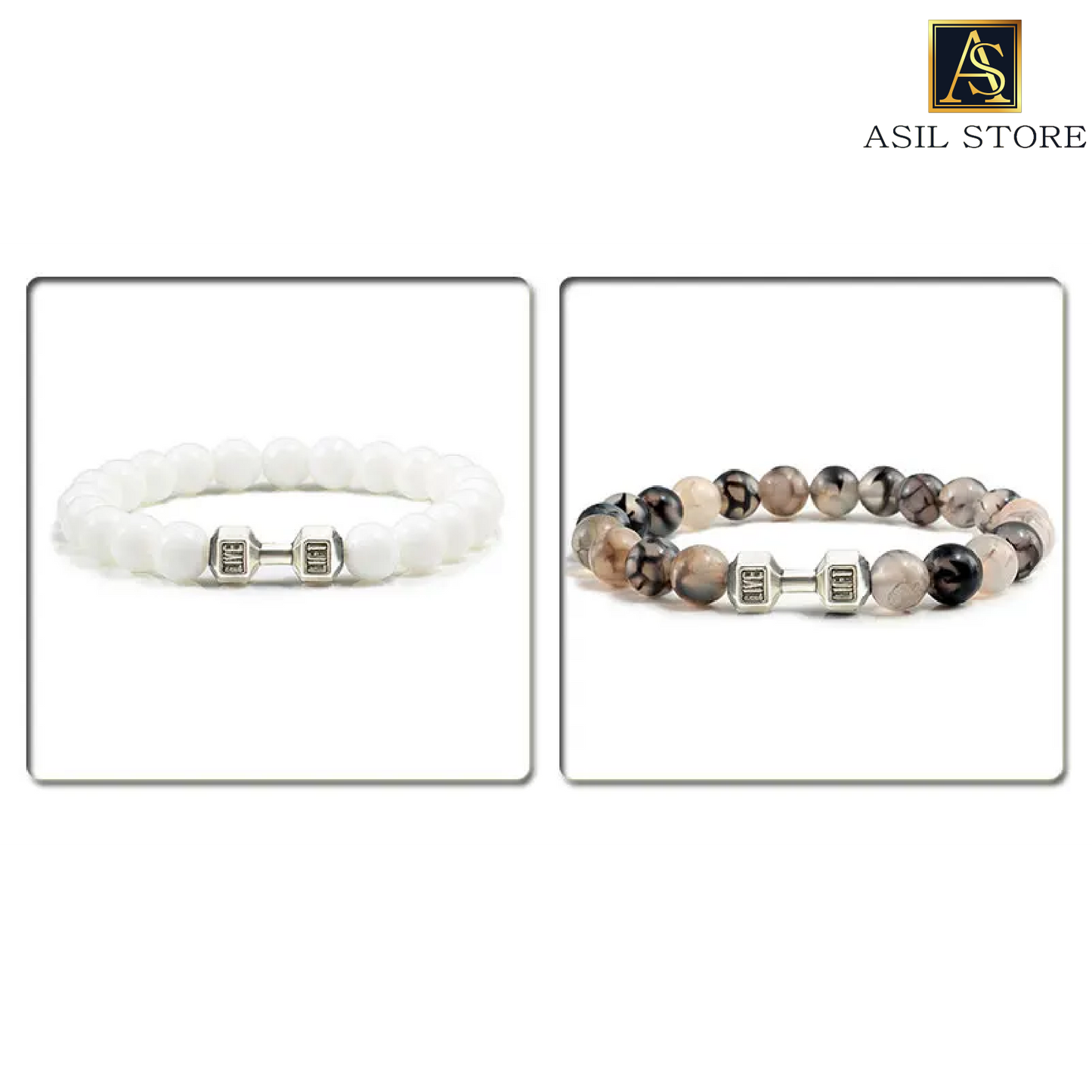 ASIL STORE : Men's natural volcanic stone bracelet in matte black / White Beads Charm Dumbbell Strand Bracelets Women
Model number : 305