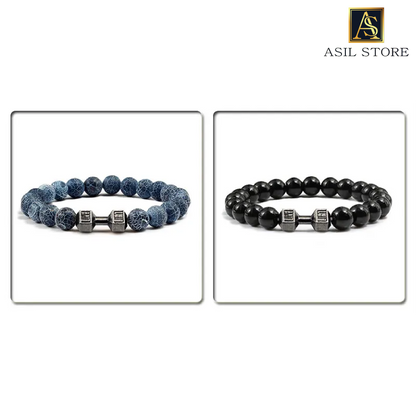 ASIL STORE : Men's natural volcanic stone bracelet in matte black / White Beads Charm Dumbbell Strand Bracelets Women
Model number : 305
